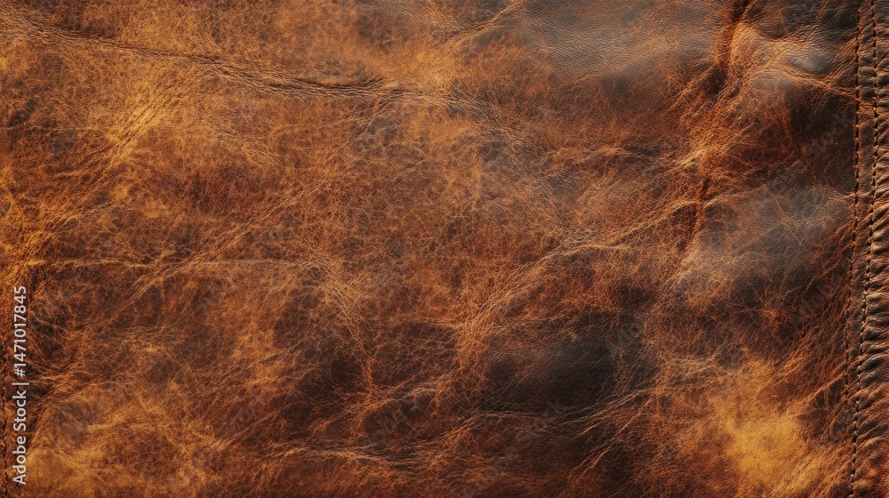Fototapeta premium Textured brown leather surface with natural creases and patina