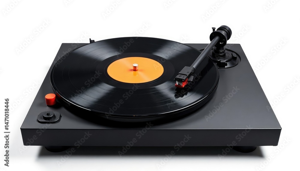 Fototapeta premium Turntable with vinyl record, isolated on white background, classic, disc