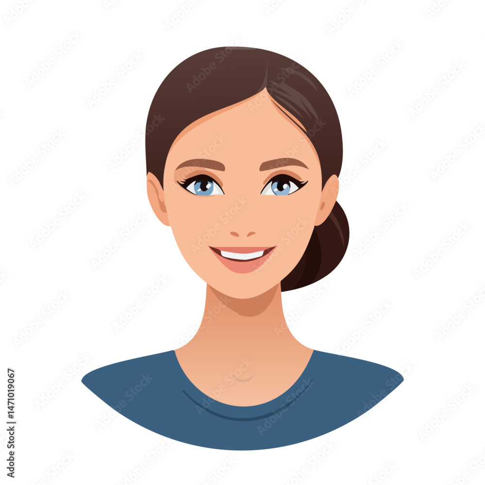 Flat Vector. Portrait of only one Woman. Simple Background. Flat Vector. Portrait of only one Woman. Simple Background.