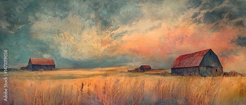 Rustic Barn Landscape at Dusk