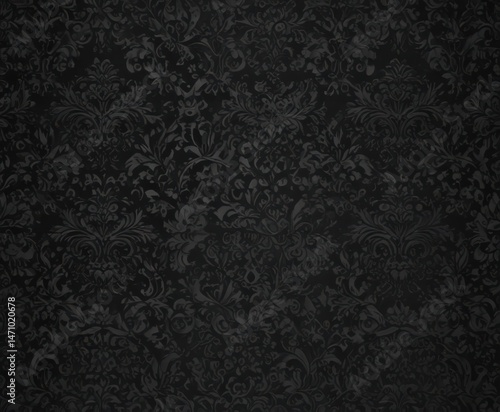 Black damask pattern, deeply shadowed, rich texture, silhouette, texture, wallpaper