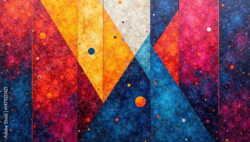 Abstract geometric shapes repeat across canvas, surface, illustration