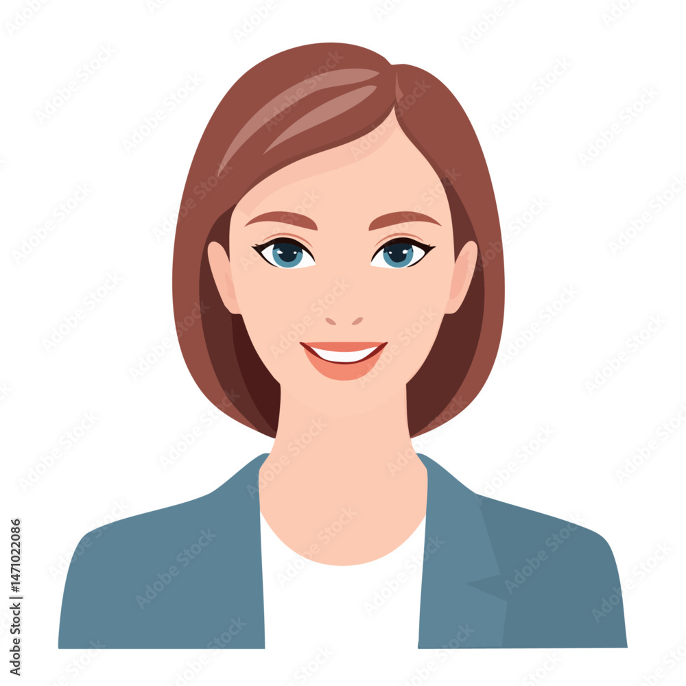 Flat Vector. Portrait of only one Woman. Simple Background. Flat Vector. Portrait of only one Woman. Simple Background.
