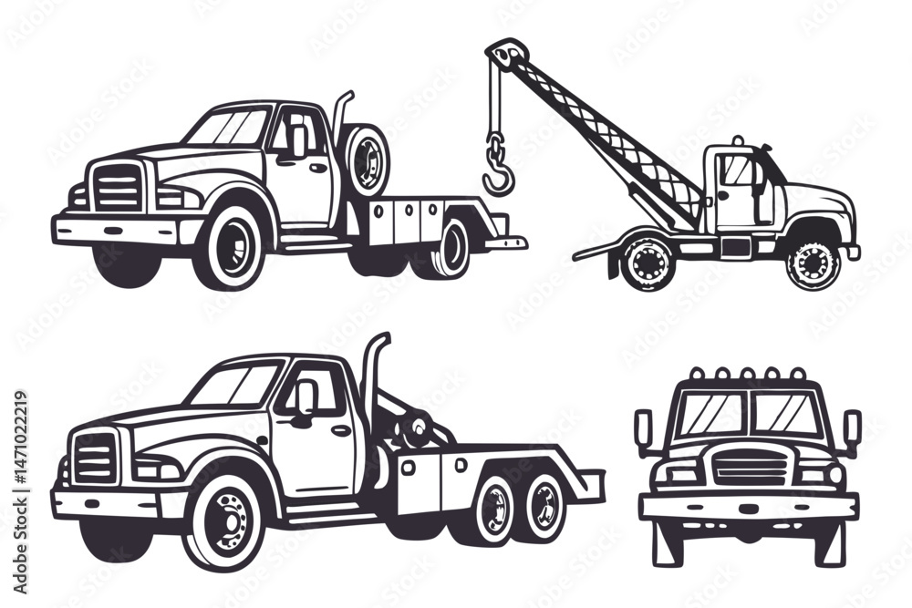 Naklejka premium set of Towing Truck silhouette vector illustration
