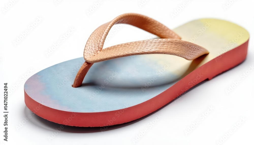 Close-up of a flip-flop, isolated on white, showcasing texture , summer accessory, texture detail Close-up of a flip-flop, isolated on white, showcasing texture , summer accessory, texture detail