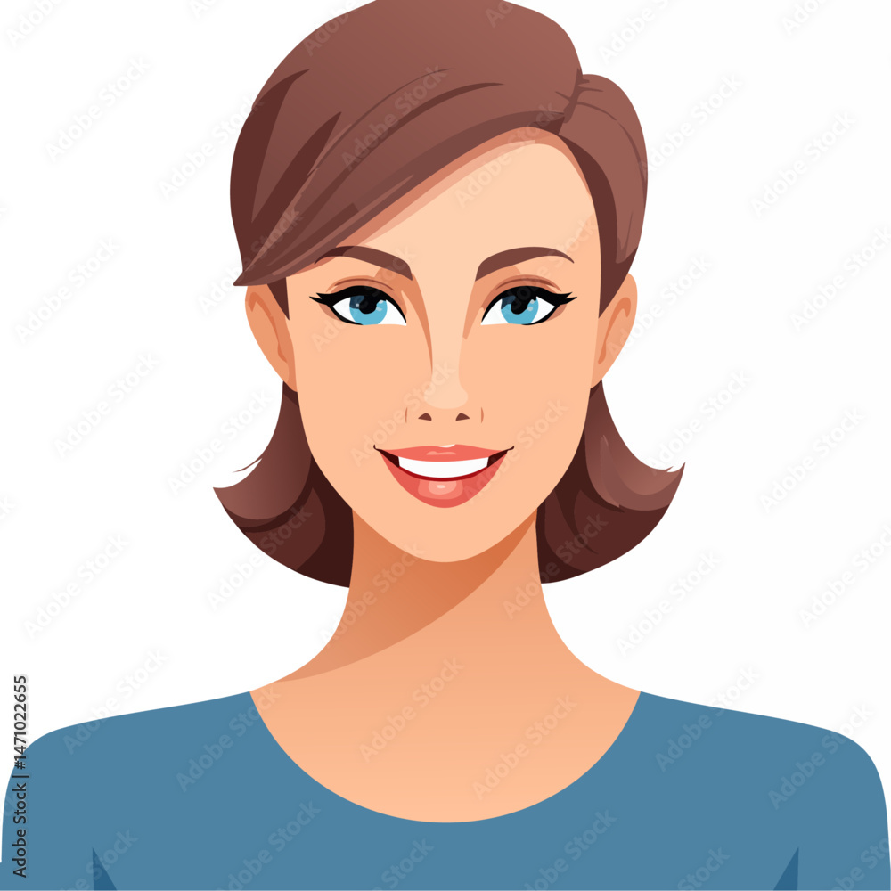 Flat Vector. Portrait of only one Woman. Simple Background. Flat Vector. Portrait of only one Woman. Simple Background.
