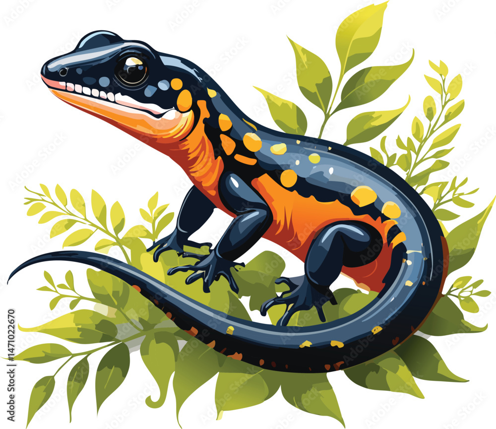 Obraz premium Salamander isolated on a transparent or white background, vector illustration