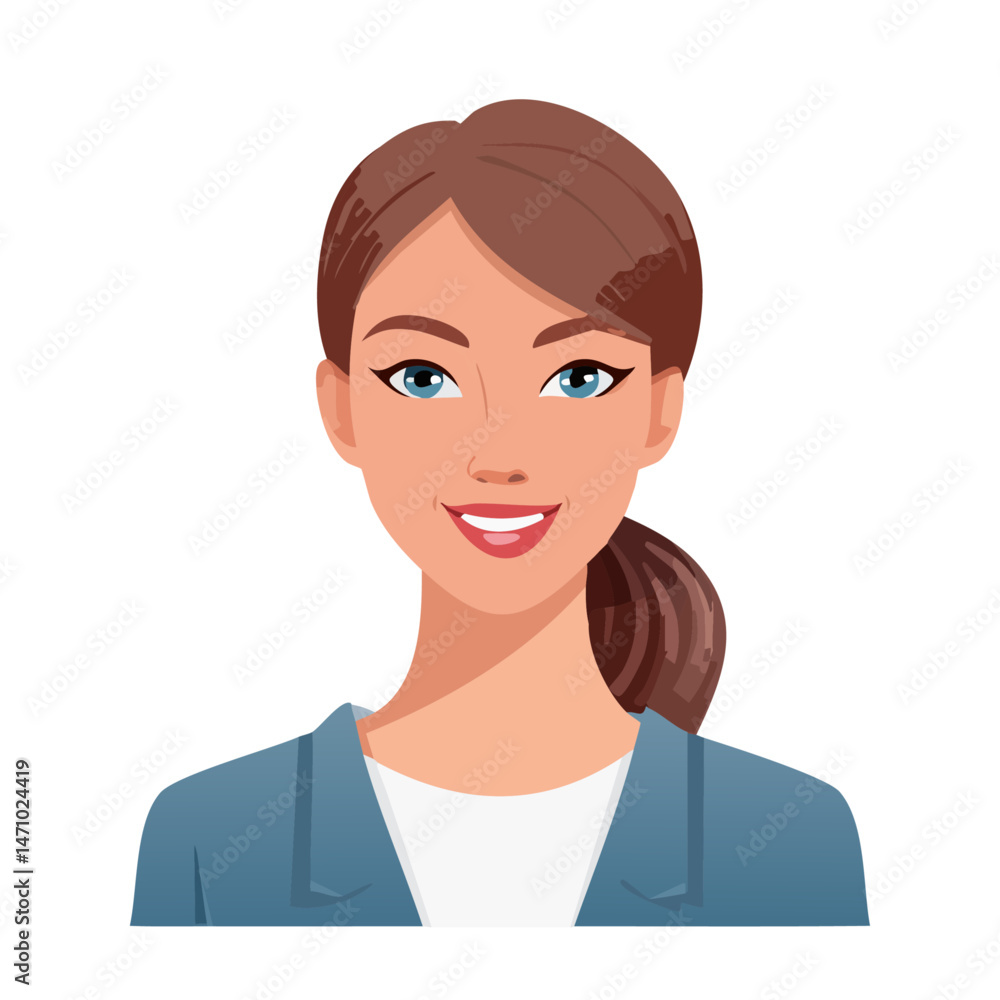 Flat Vector. Portrait of only one Woman. Simple Background. Flat Vector. Portrait of only one Woman. Simple Background.