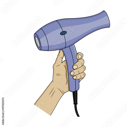 Hand holding hairdryer. Vector design