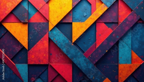 Intricate geometric shapes with bold contrasting colors, forming a complex mosaic , squares, hexagons, abstract