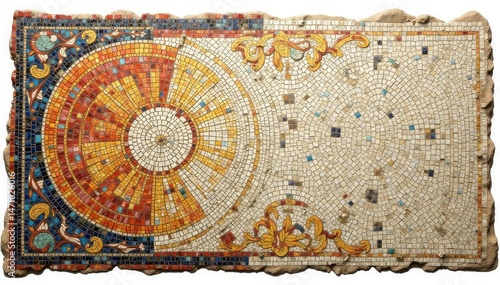 Intricate Roman mosaic fragment on pure white background, white, greek