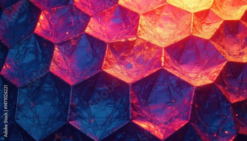 Intricate tessellation of hexagons and triangles , stylish, colorful