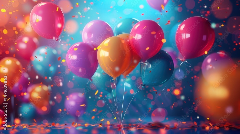 Vibrant balloons with confetti create a joyful and colorful scene perfect for celebrations. Vibrant balloons with confetti create a joyful and colorful scene perfect for celebrations.