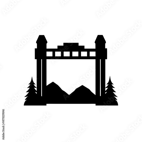 trailhead gate silhouette on white background  