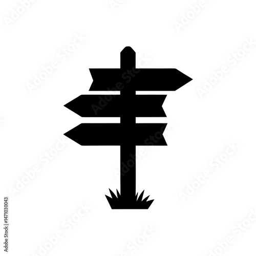 trailhead post with arrows silhouette on white 