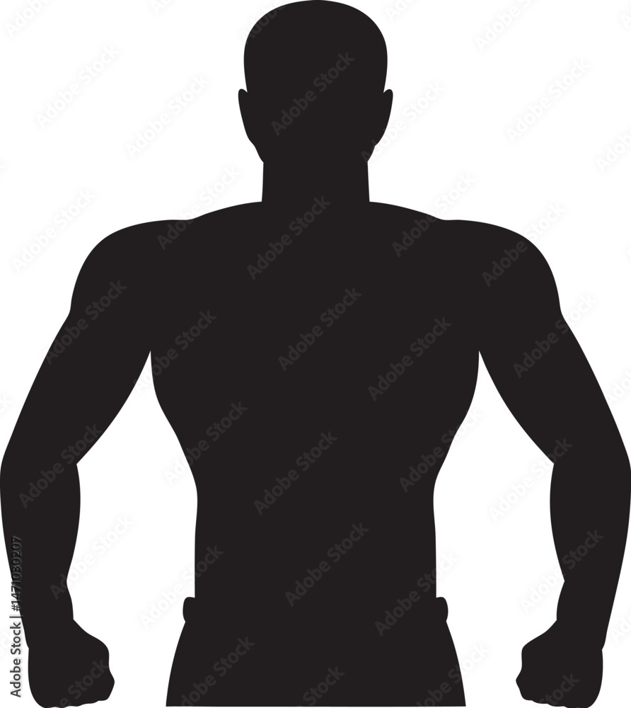 A muscular male silhouette stands confidently with arms bent, highlighting strength and fitness. A muscular male silhouette stands confidently with arms bent, highlighting strength and fitness.