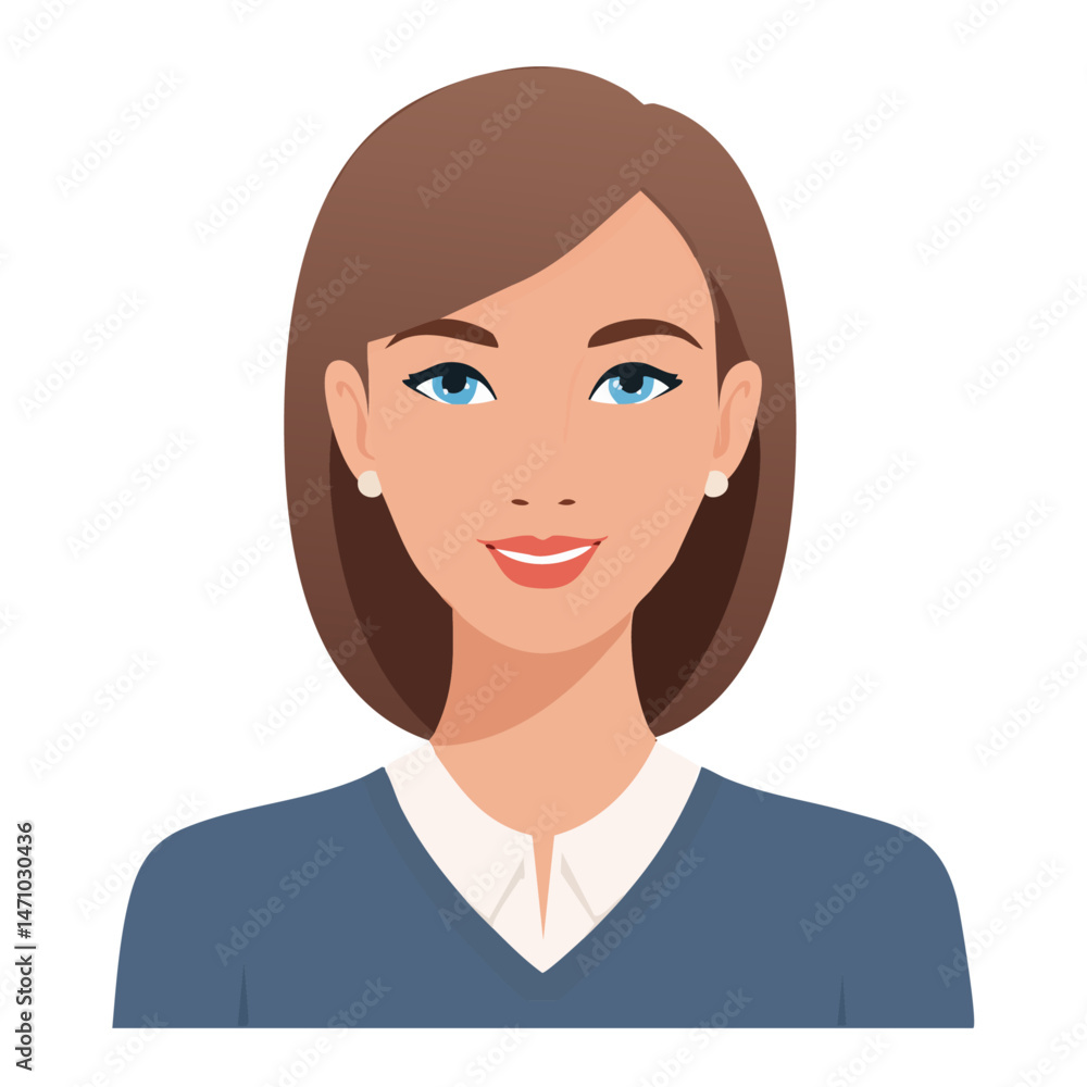 Flat Vector. Portrait of only one Woman. Simple Background. Flat Vector. Portrait of only one Woman. Simple Background.