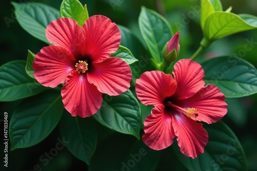 Wallpaper Mural Bold tropical hibiscus blooms, vibrant jungle green, wallpaper pattern, nature Torontodigital.ca