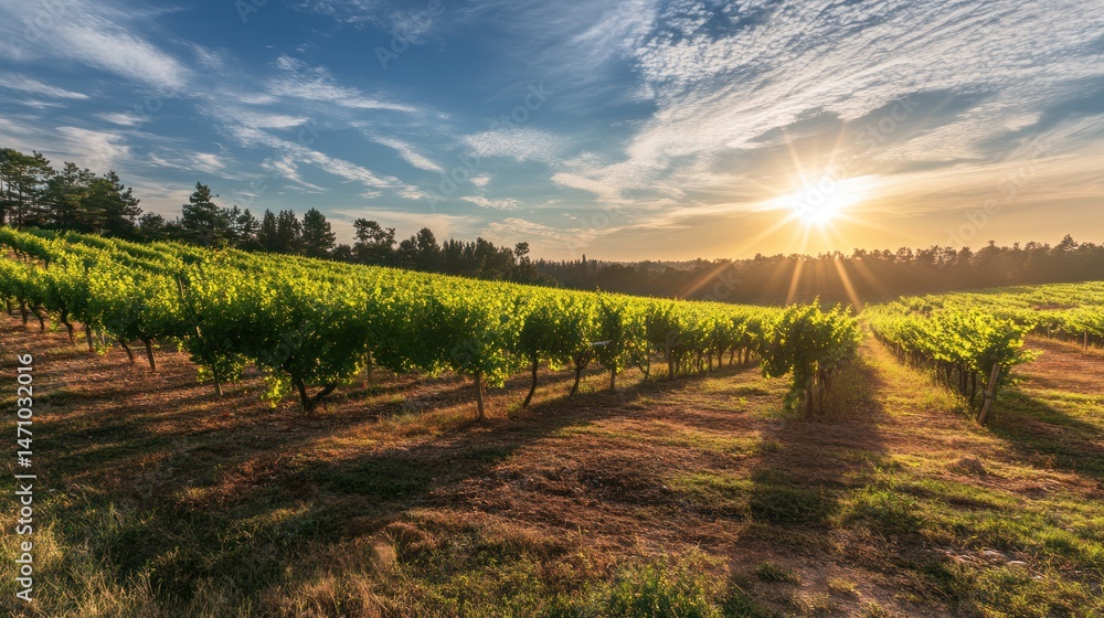 Naklejka premium Scenic Vineyard Sunset Landscape