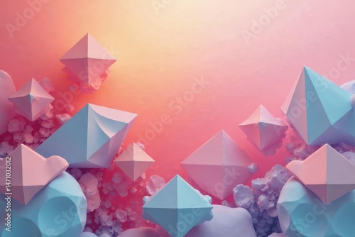 Elegant minimalist geometric shapes in soft hues form a repeating pattern , wall, abstract