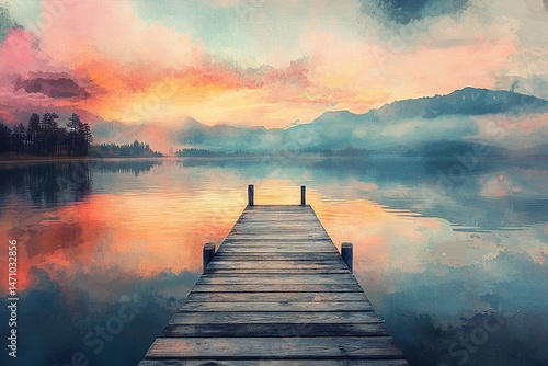 Serene lake sunrise landscape