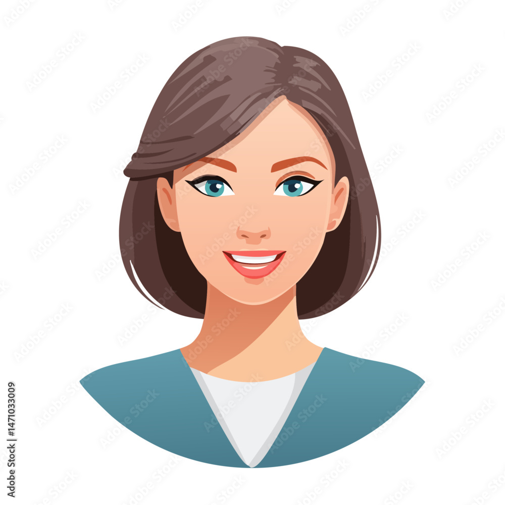 Flat Vector. Portrait of only one Woman. Simple Background. Flat Vector. Portrait of only one Woman. Simple Background.