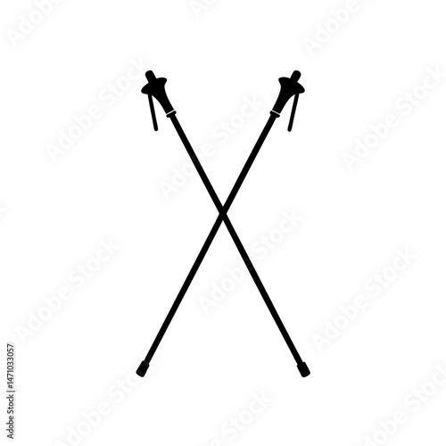 trekking poles silhouette on white background  