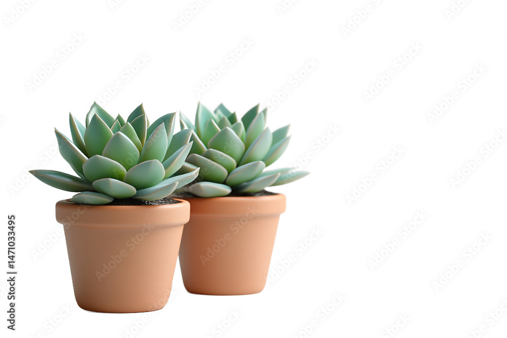 Two succulent plants in pots on white background Two succulent plants in pots on white background