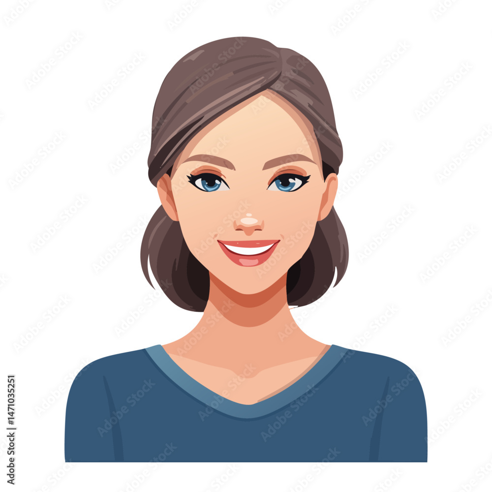 Fototapeta premium Flat Vector. Portrait of only one Woman. Simple Background.