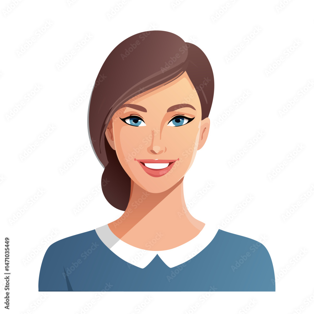 Flat Vector. Portrait of only one Woman. Simple Background. Flat Vector. Portrait of only one Woman. Simple Background.