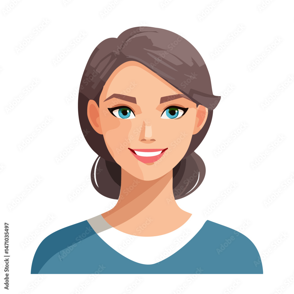 Flat Vector. Portrait of only one Woman. Simple Background. Flat Vector. Portrait of only one Woman. Simple Background.