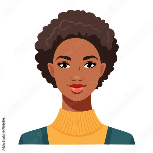 Flat Vector. Portrait of only one Woman. Simple Background.