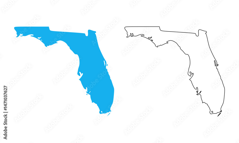 Fototapeta premium map of the U.S. state of florida. Blue silhouette and outline isolated on white background
