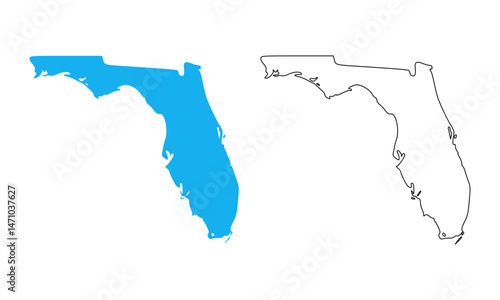 map of the U.S. state of florida. Blue silhouette and outline isolated on white background