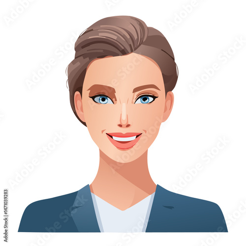 Flat Vector. Portrait of only one Woman. Simple Background.