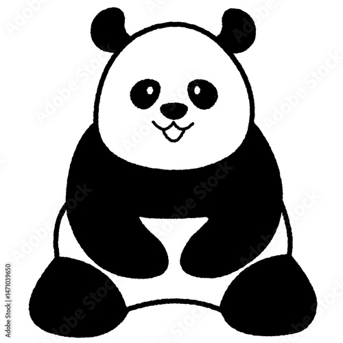 座っているパンダの白黒イラスト