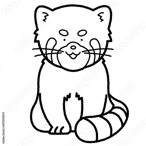 座っているレッサーパンダの白黒イラスト