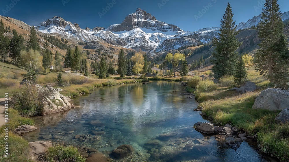 Fototapeta premium Majestic Mountain Reflection Autumn Serenity in Colorado.