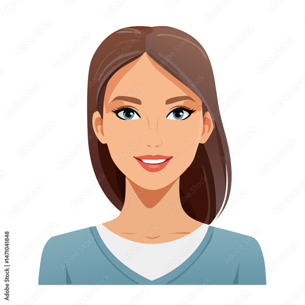 Flat Vector. Portrait of only one Woman. Simple Background. Flat Vector. Portrait of only one Woman. Simple Background.