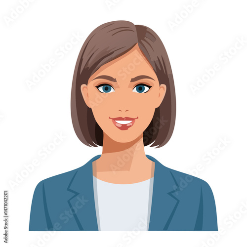 Flat Vector. Portrait of only one Woman. Simple Background.
