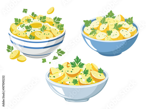 vector illustration of a Potato Salad (Boiled Potatoes with Mayonnaise, Mustard, and Herbs)
