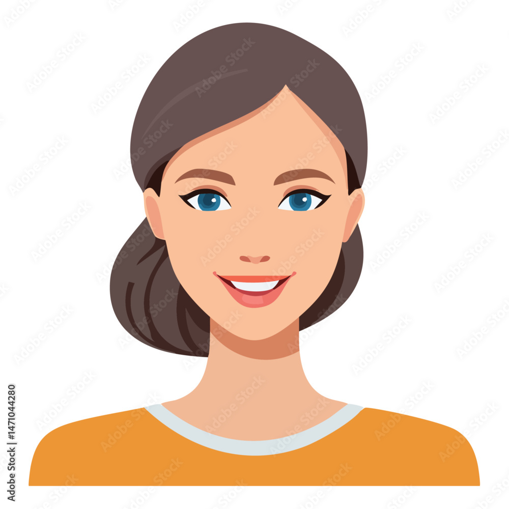 Flat Vector. Portrait of only one Woman. Simple Background. Flat Vector. Portrait of only one Woman. Simple Background.
