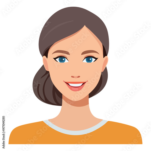 Flat Vector. Portrait of only one Woman. Simple Background.