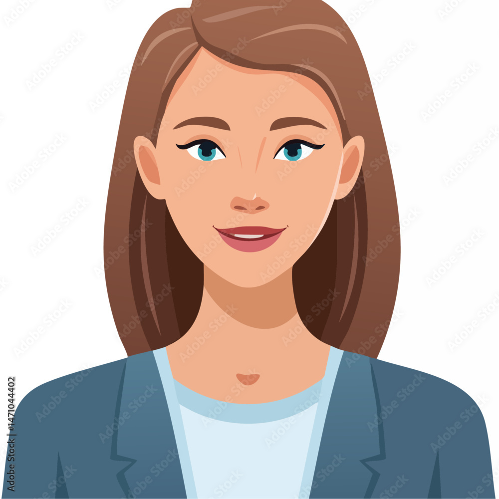 Flat Vector. Portrait of only one Woman. Simple Background. Flat Vector. Portrait of only one Woman. Simple Background.
