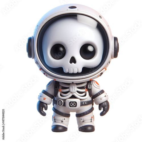 Cute 3d skeleton wearing space suit isolated on white background
