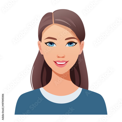 Flat Vector. Portrait of only one Woman. Simple Background.