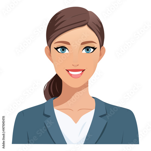 Flat Vector. Portrait of only one Woman. Simple Background.