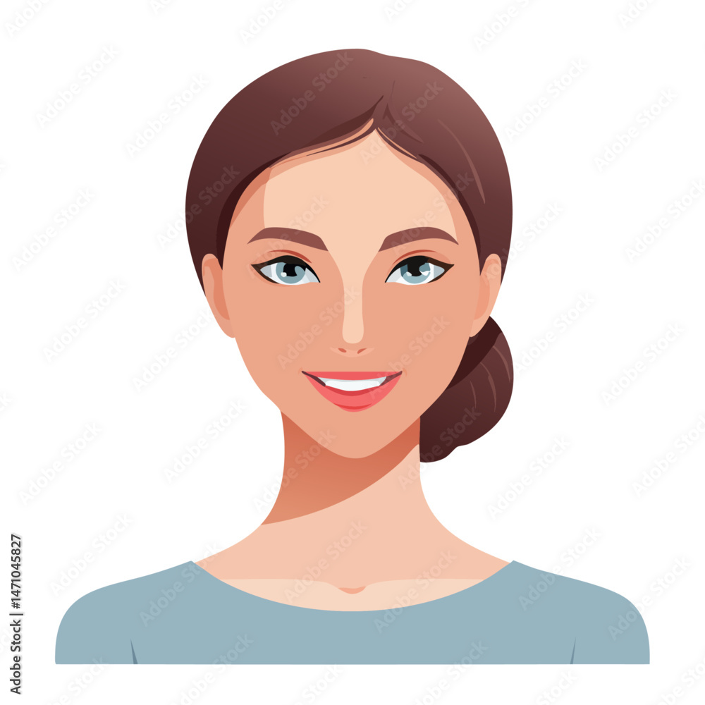 Flat Vector. Portrait of only one Woman. Simple Background. Flat Vector. Portrait of only one Woman. Simple Background.
