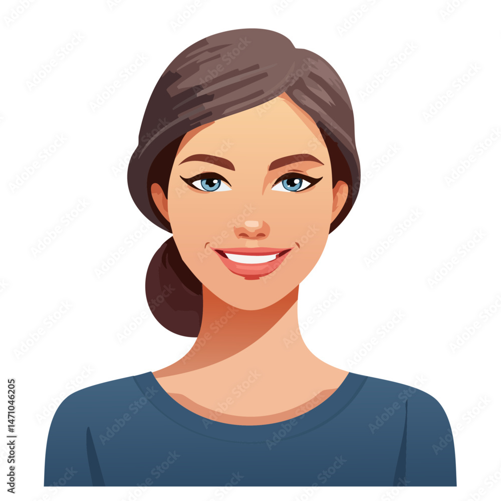 Fototapeta premium Flat Vector. Portrait of only one Woman. Simple Background.