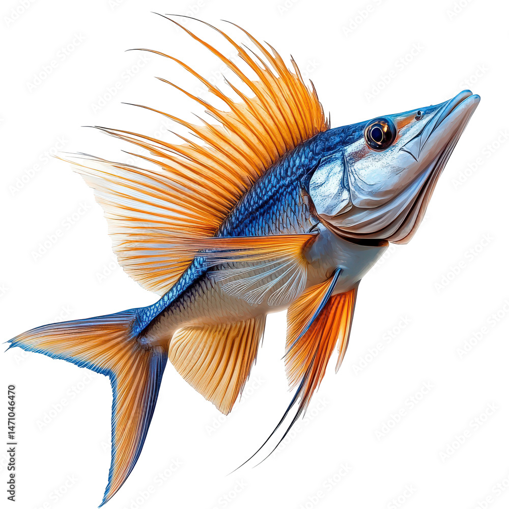 Fototapeta premium Fantastical aquatic creature with iridescent scales and feathery dorsal fin